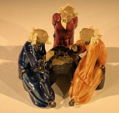 Miniature Ceramic Figurine - Three Men Sitting at a Table Playing Chess - 3"