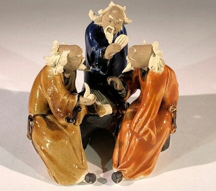 Miniature Ceramic Figurine-Three Men Sitting at a Table Playing Musical Instrument - 3