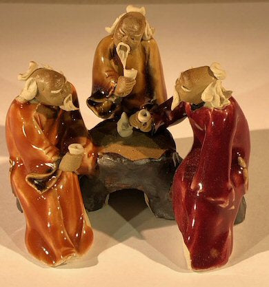 Miniature Ceramic Figurine-Three Men Sitting at a Table Drinking Tea - 3