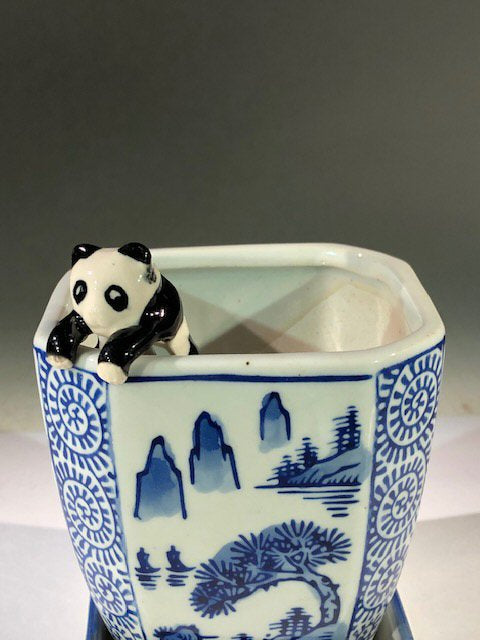 Miniature Ceramic Figurine-Panda Pot-Hanger - 1