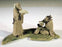 Miniature Ceramic Figurine -Two Mud Men On A Leaf, One Standing holding with Fan, The Other Sitting Reading a Book- - 3