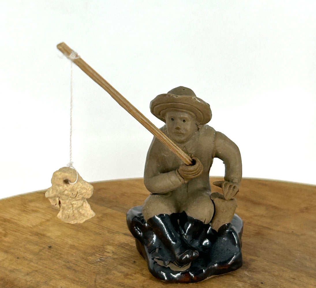 Glazed Fisherman Figurine-Sitting on a Rock - 1.75