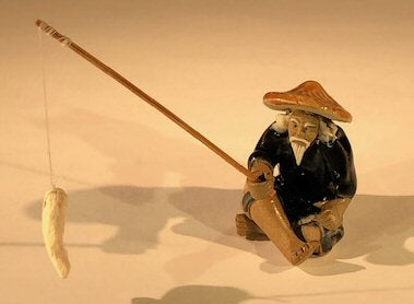Miniature Ceramic Glazed Fisherman Figurine-Blue-Large - 2.0