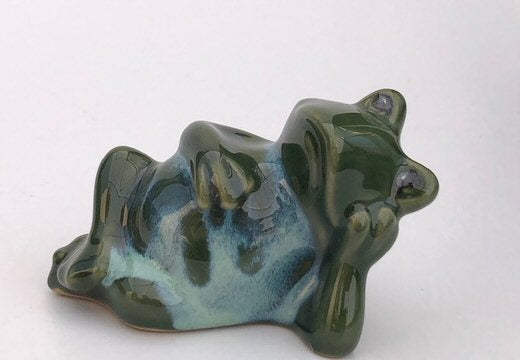 Miniature Ceramic Figurine-Frog Relaxing - 3