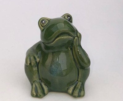 Miniature Ceramic Frog Figurine - Frog Pondering 4 tall