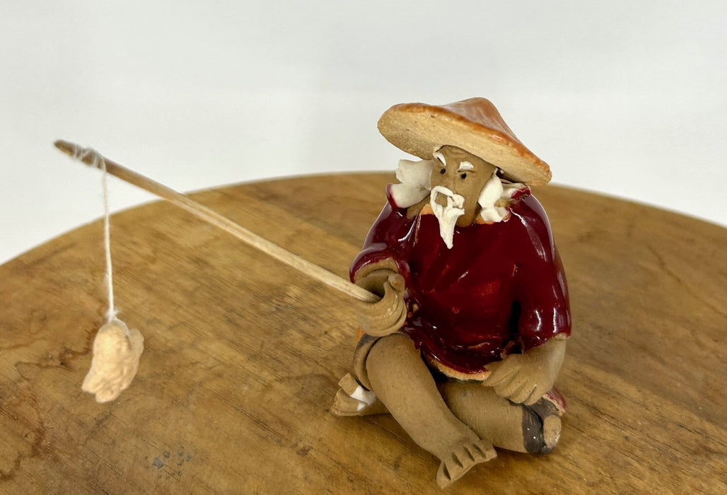 Miniature Ceramic Glazed Fisherman Figurine-Red-2.0
