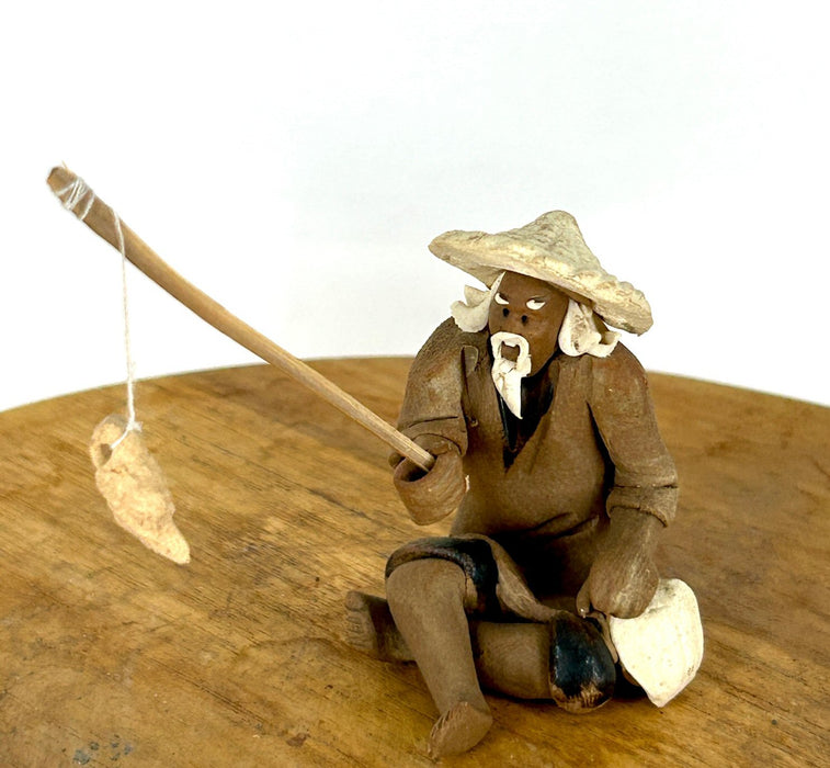 Miniature Ceramic Figurine - Unglazed Fisherman -2.0