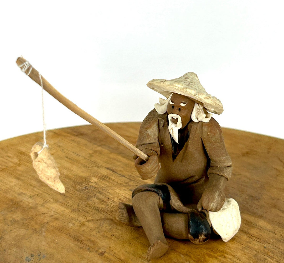 Miniature Ceramic Figurine - Unglazed Fisherman -1.25
