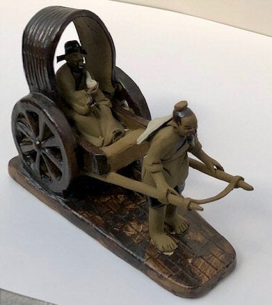 Miniature Ceramic Figurine -Mud Man Pulling Rickshaw - 4