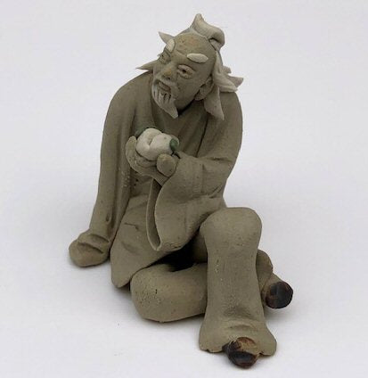 Miniature Ceramic Figurine -Mud Man Holding Fruit - 2.5