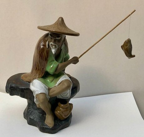 Miniature Ceramic Figurine -Glazed Fisherman - 8.5