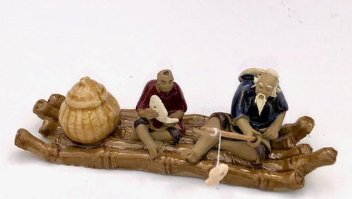 Ceramic Figurine-Couple on Bamboo Boat Fishing - 2