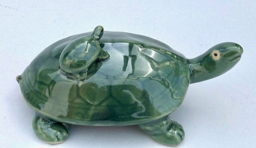 Miniature Ceramic Figurine-Turtle with Baby on Top - 2.5