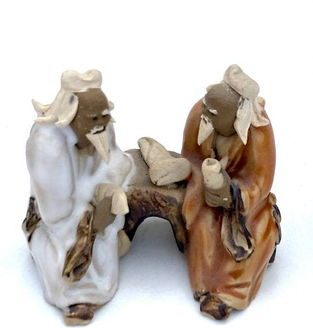 Ceramic Figurine-Two Men Sitting On A Bench - 2-Color: Orange & White