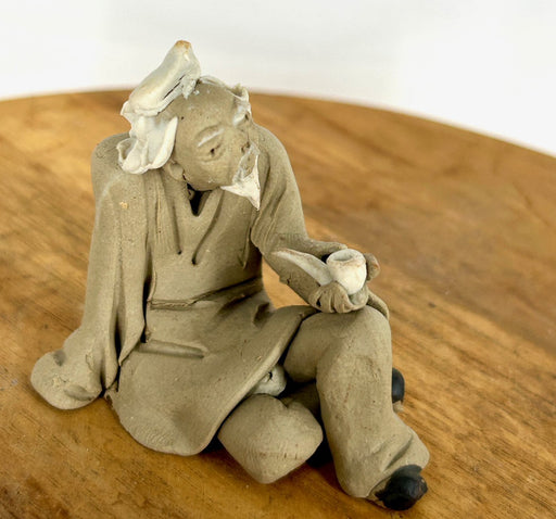Miniature Ceramic Figurine-Sitting Mud Man with Pipe - 2