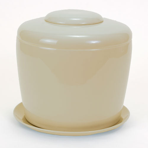 Beige Porcelain Ceramic Bonsai Cremation Urn-with Matching Humidity / Drip Tray-Round, 9? high and 9? in diameter