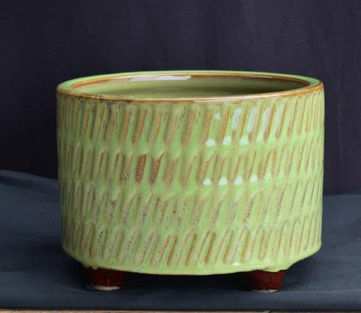 Peridot Green Ceramic Bonsai Pot - Round-7.0 x 5.0