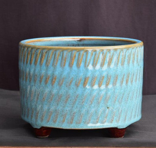 Speckled Blue Ceramic Bonsai Pot - Round-7.0 x 5.0