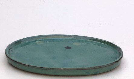 Green Ceramic Humidity / Drip Tray - Oval-9.75 x 9.75 x 0.5OD-9.0 x 7.0 x .25 ID