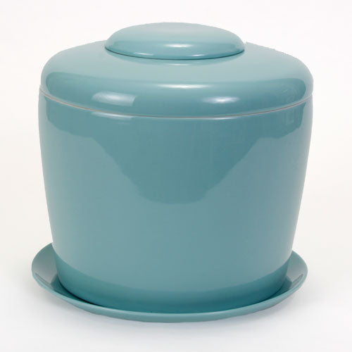 Celadon Blue Porcelain Ceramic Bonsai Cremation Urn-with Matching Humidity / Drip Tray-Round, 9? high and 9? in diameter